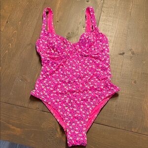 New Zara Hot Pink Floral One Piece Swimsuit S